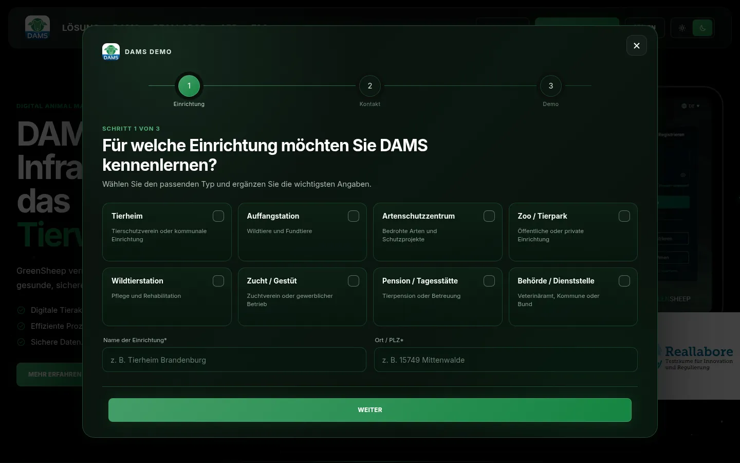 Webdesign Eberswalde: GreenSheep DAMS – Demo-Anfrage