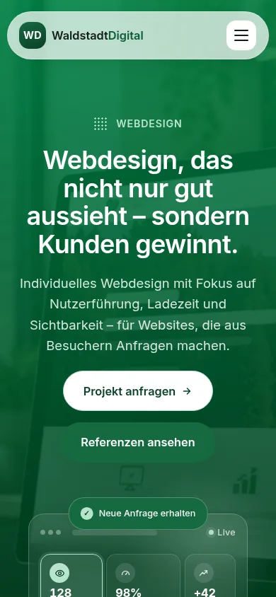 Webdesign Eberswalde: Waldstadt Digital – Leistungsseite Webdesign in der Smartphone-Ansicht